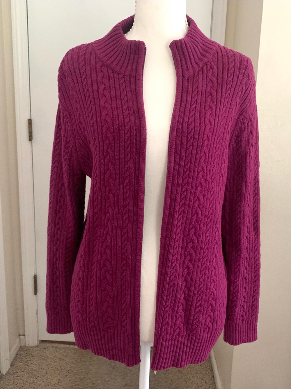 Appleseed’s Cardigan Zip Sweater Cable Knit Wool Blend Mock Neck Sweater Sz PXL